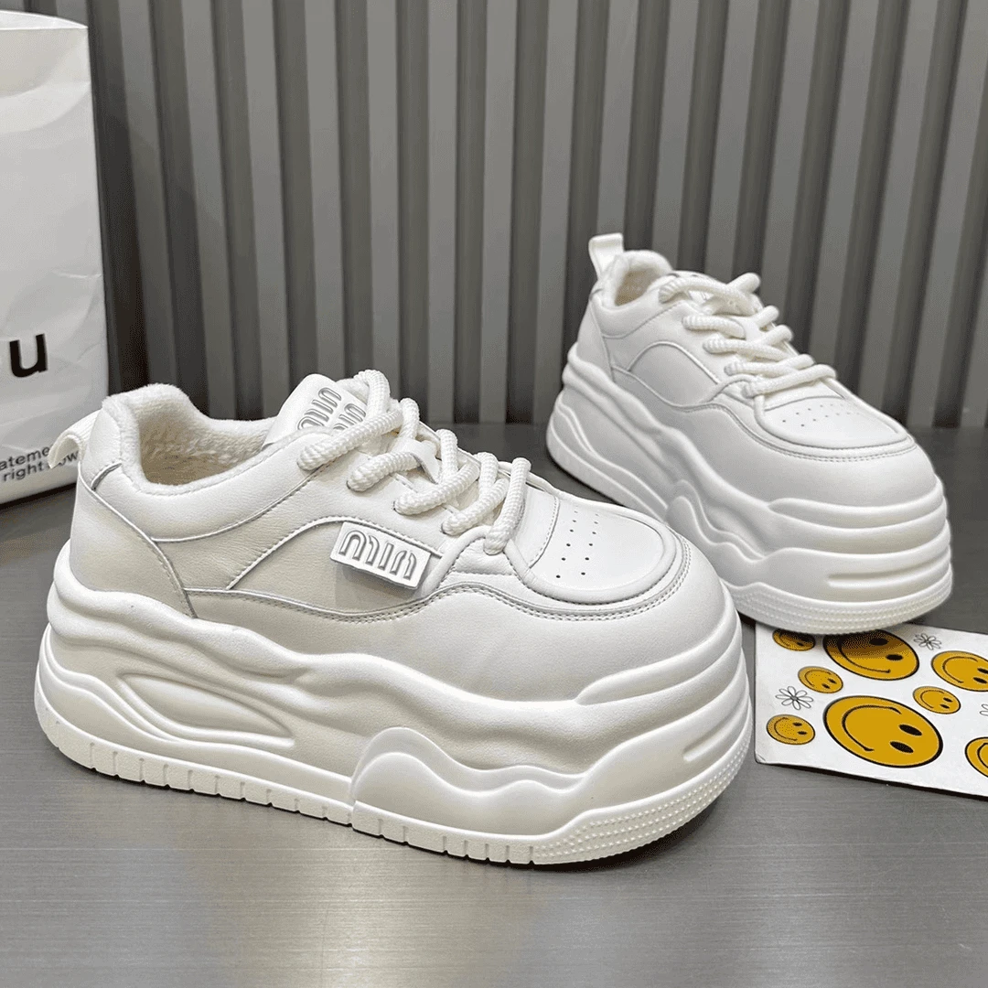 真皮厚底增高小白鞋女2025春季新款爆款百搭单里松糕休闲面包棉鞋