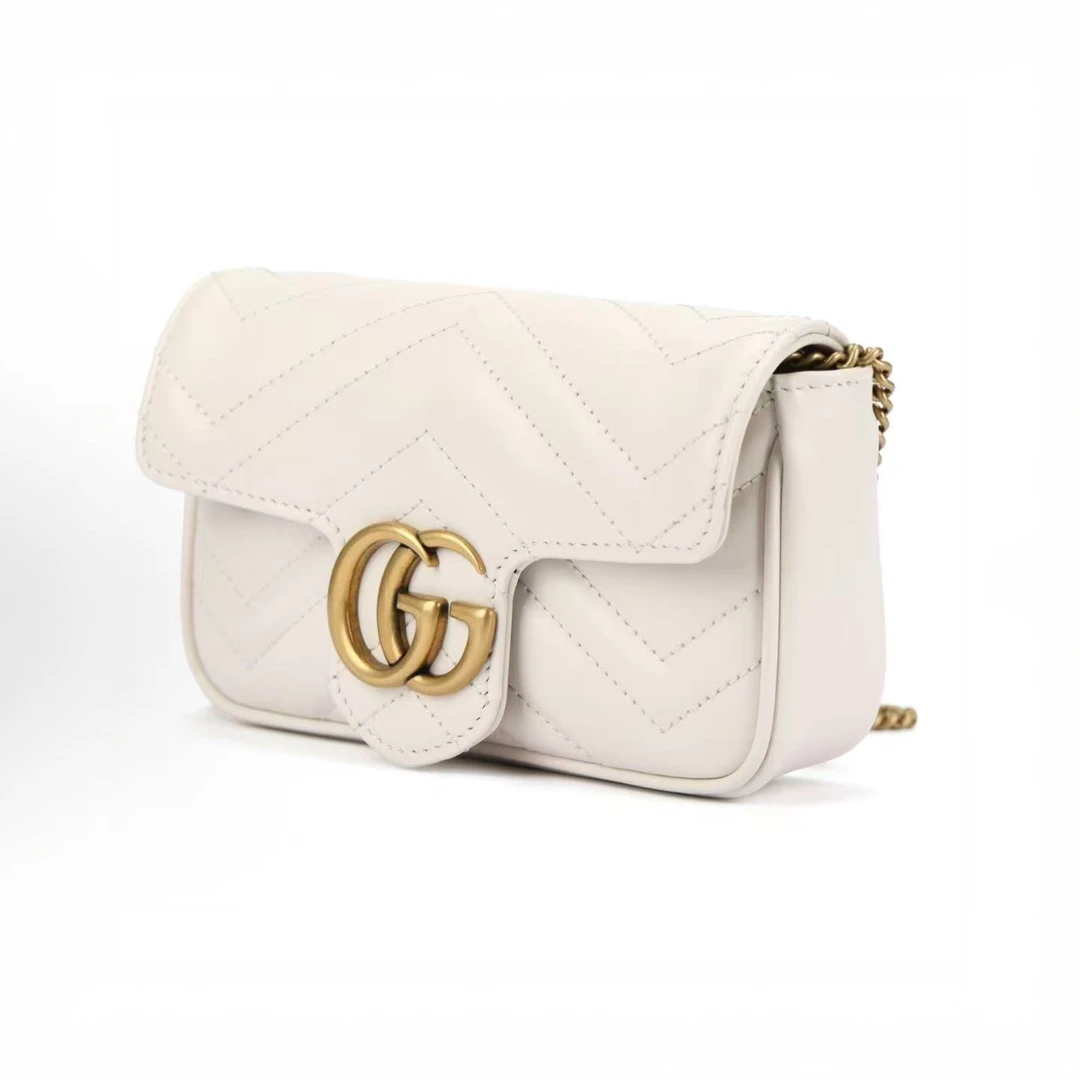 95新 GUCCI/古驰 安洁利古驰白色马蒙mini单肩包