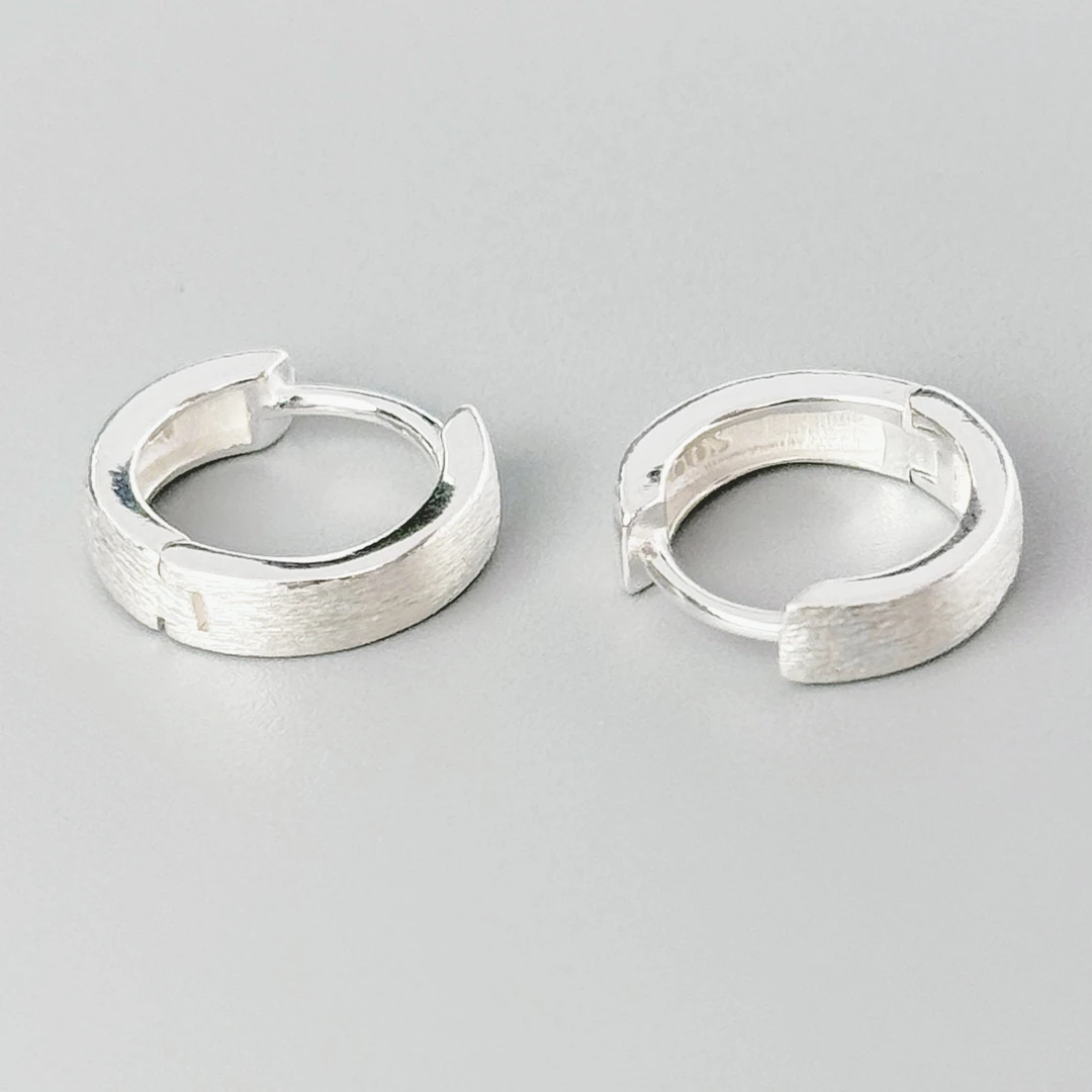 925银耳饰 磨砂拉丝素圈耳扣·纯银·熹棠气质纯银时尚百搭