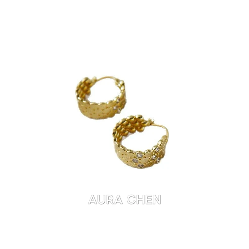 铜合金锆石耳饰 AURA CHEN法式复古镶钻通勤百搭镀金耳环AUCHE122