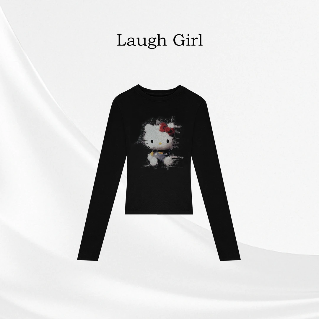 楚楚君 Laugh girl【俏皮kt猫】加磨毛圆领kt猫长袖上衣TL551270J