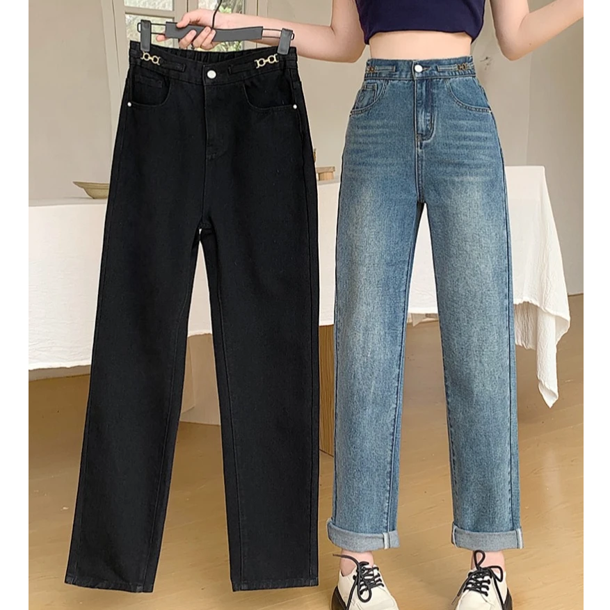 大码女装新款小个子高腰韩版烟管裤2025春季显瘦遮胯卷边牛仔裤女