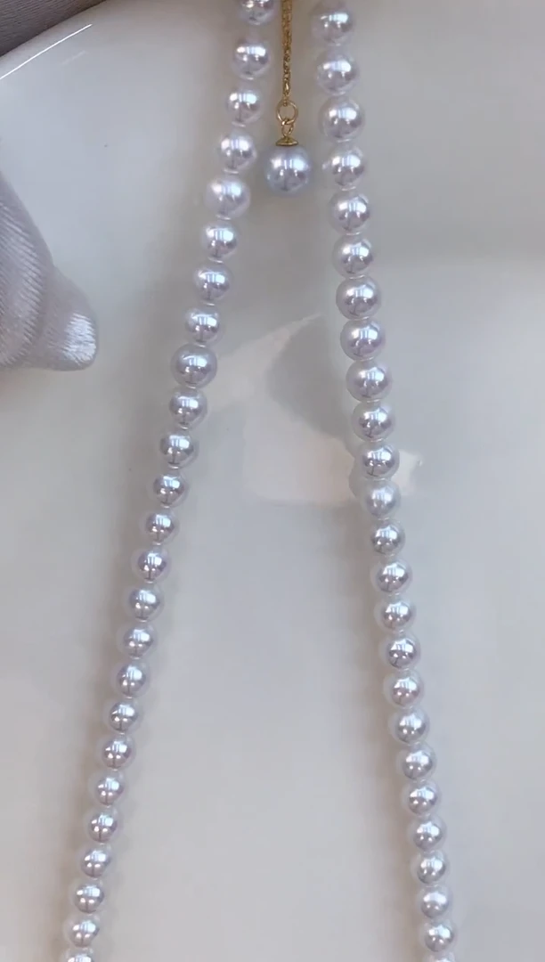 淡水珍珠18K金镶嵌项链5-6