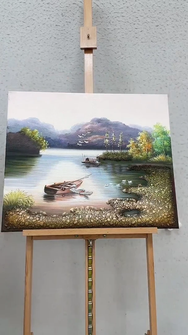 油画石子水乡  油画麻布-约50-60厘米-8