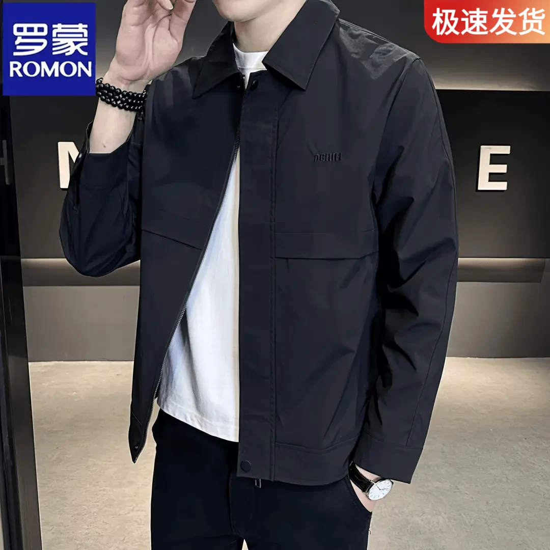 Romon/罗蒙春秋季新款休闲商务翻领上衣潮流帅气高级感行政夹克