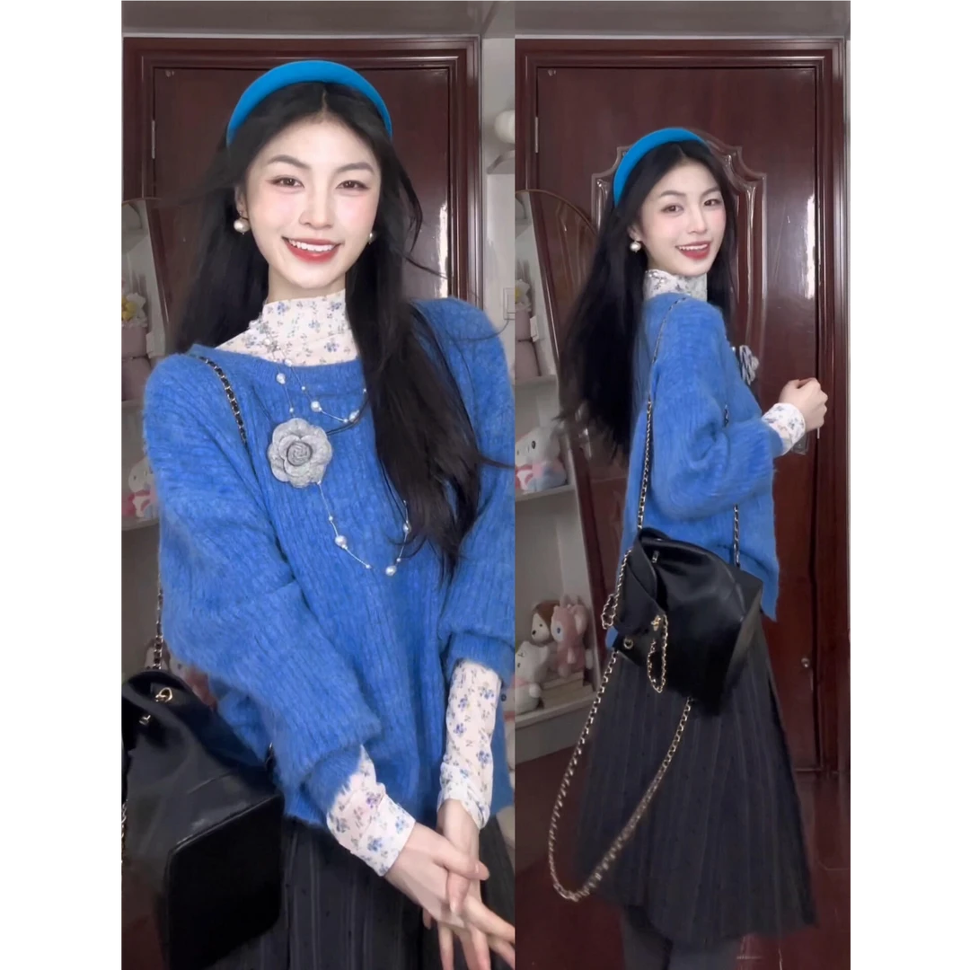 MARIE.COCO2025韩系斗篷针织衫毛衣叠穿内搭打底衫休闲裤秋冬套装