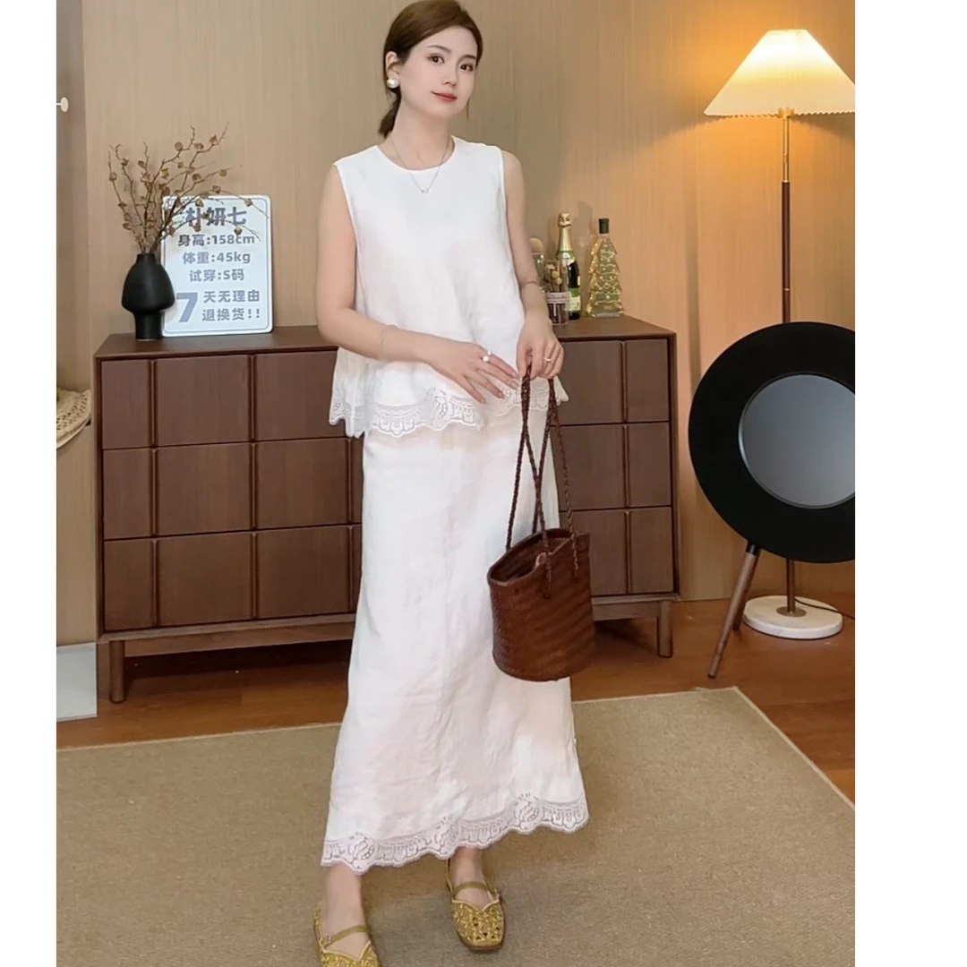 YANQI 【罗马仲夏】纹理拼接绣花慵懒风显瘦蕾丝套装YQ0155