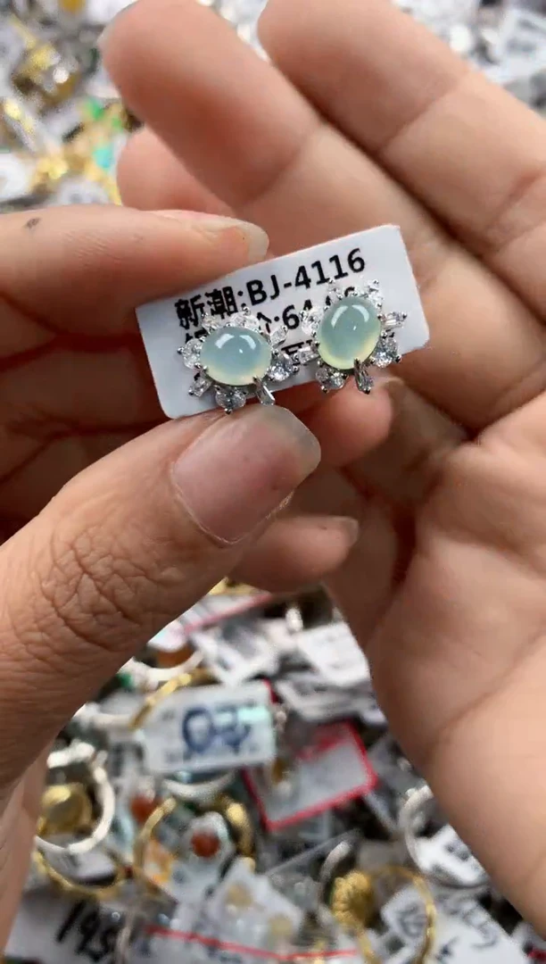 银S925镶嵌戒指翡翠666---5