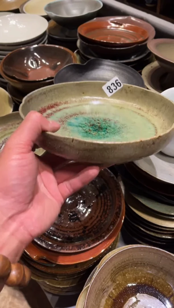 瓷片836 粗陶绿心玻化立边盘1个