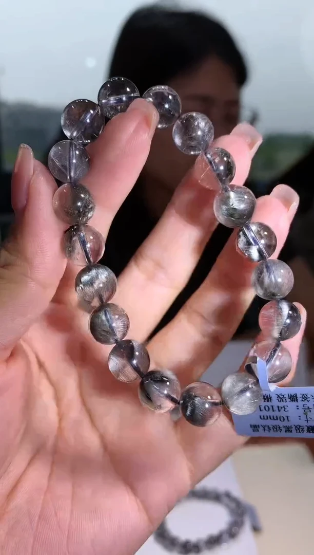 手链未镶嵌水晶10mm黑银钛手链