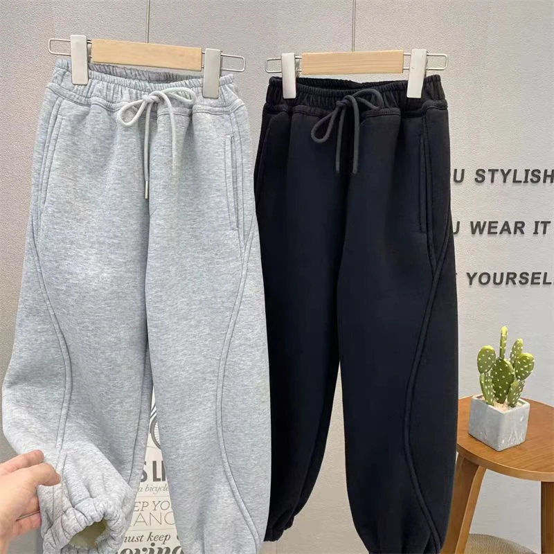 【C3081-灰色】青少年秋冬加绒款运动卫裤