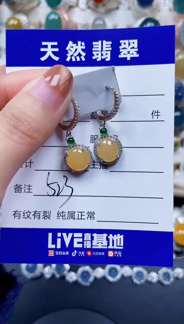 银S925镶嵌翡翠耳饰523