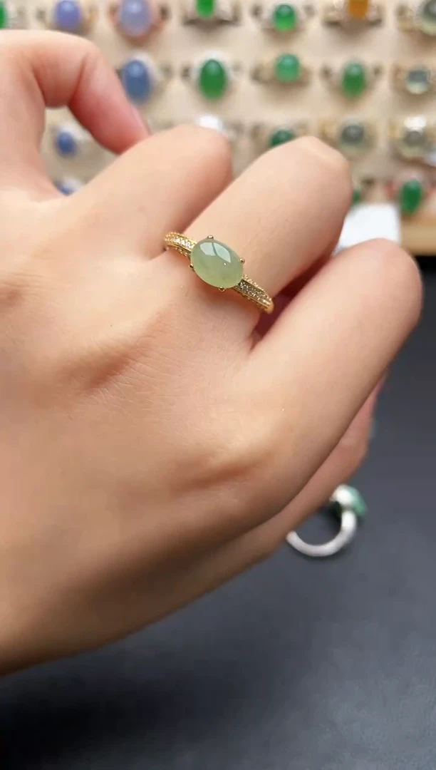 银S925镶嵌戒指翡翠一物一证一礼盒