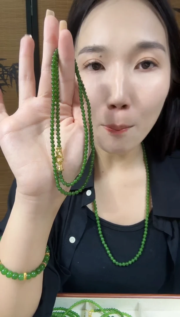 颈饰未镶嵌和田玉（碧玉）4辣菠无矿高货毛衣链