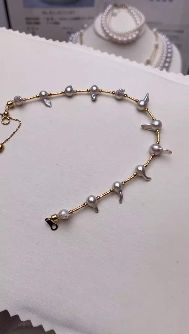 18K金镶嵌手链海水珍珠海水狼牙手链