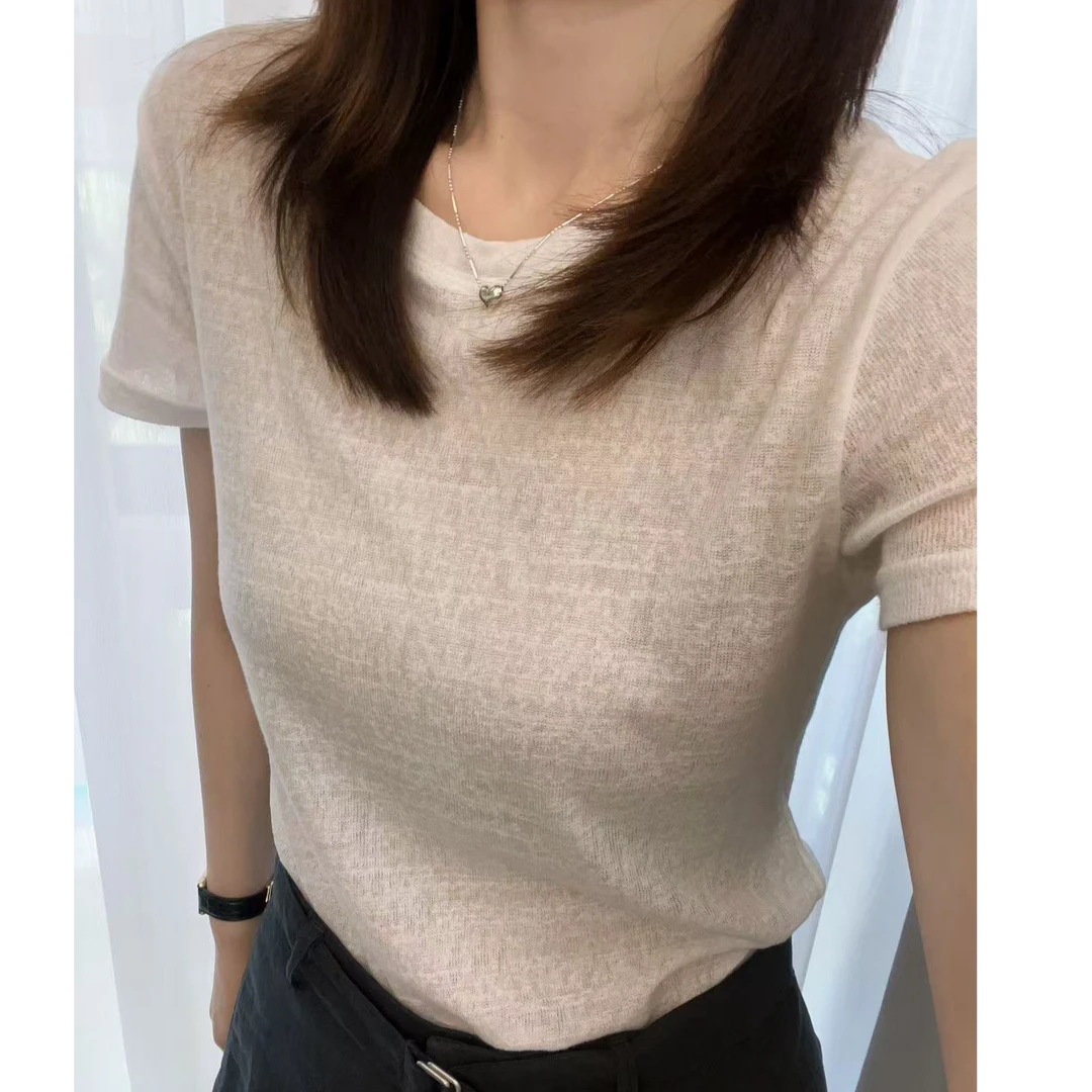 韩国正品 25夏 圆领气质微透短袖T（N0退）