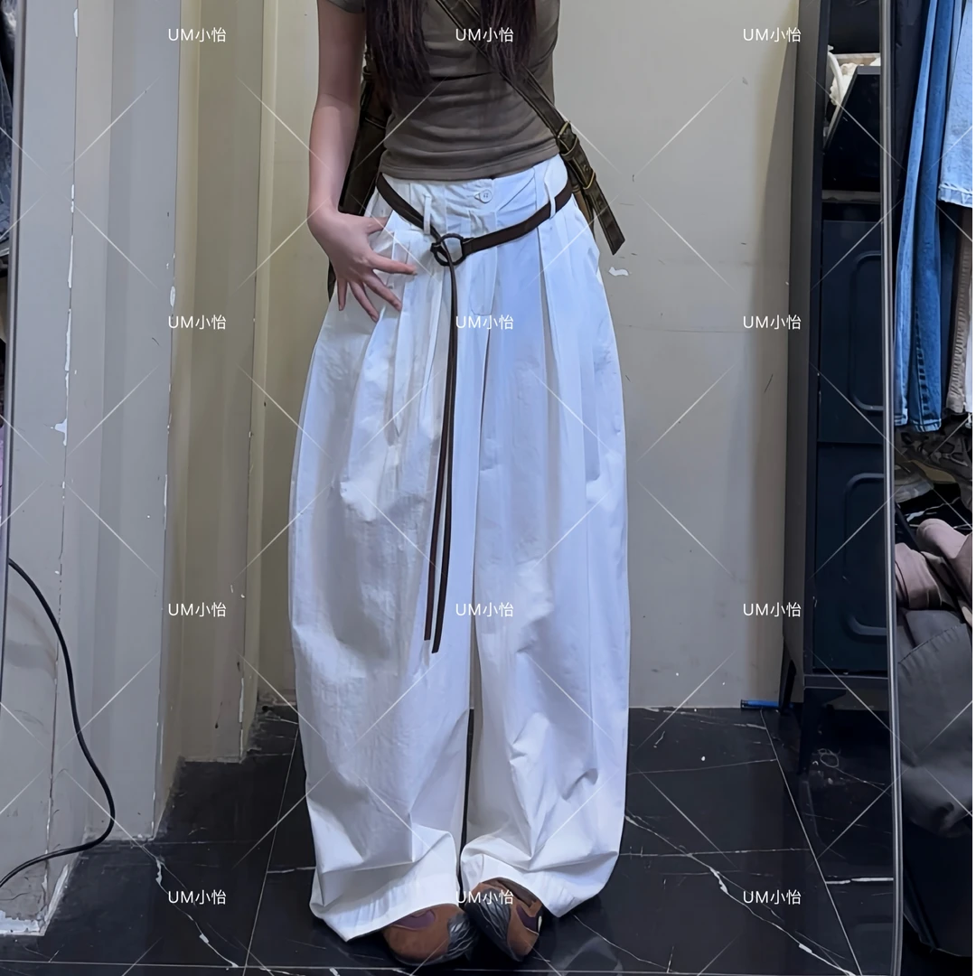 鑫怡定制【伴夏微凉】夏季新款美式女抽绳松弛感宽松阔腿弯刀裤