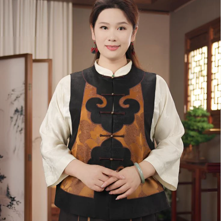 【绥祺】桑蚕丝香云纱重工大如意头刺绣四季款马甲中式