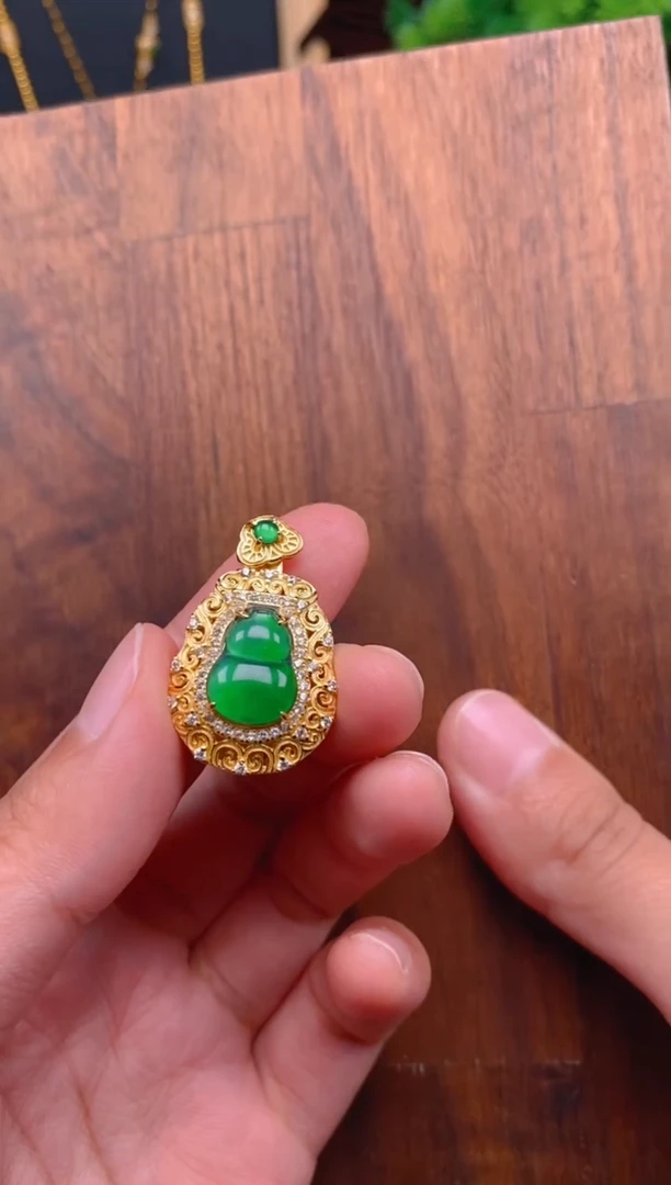 【闪购商品】翡翠吊坠(不含链)银S925镶嵌大葫芦吊坠