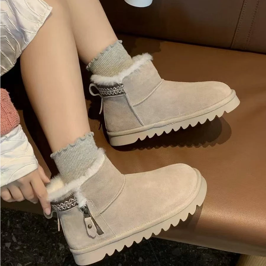 民族风轻便装饰性拉链雪地靴保暖女加绒8815