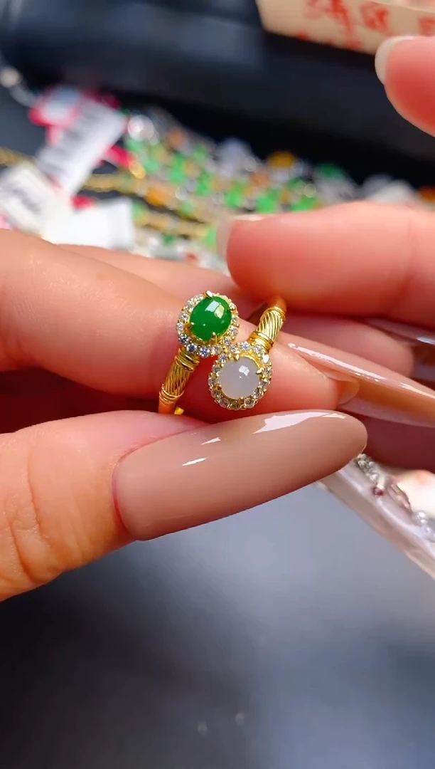 银S925镶嵌戒指翡翠天然