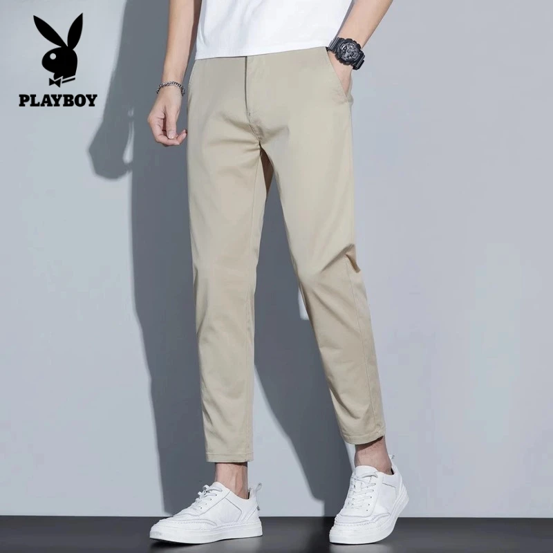 花花公子男士九分裤2025夏季薄款潮流休闲裤直筒薄棉修身弹力长裤