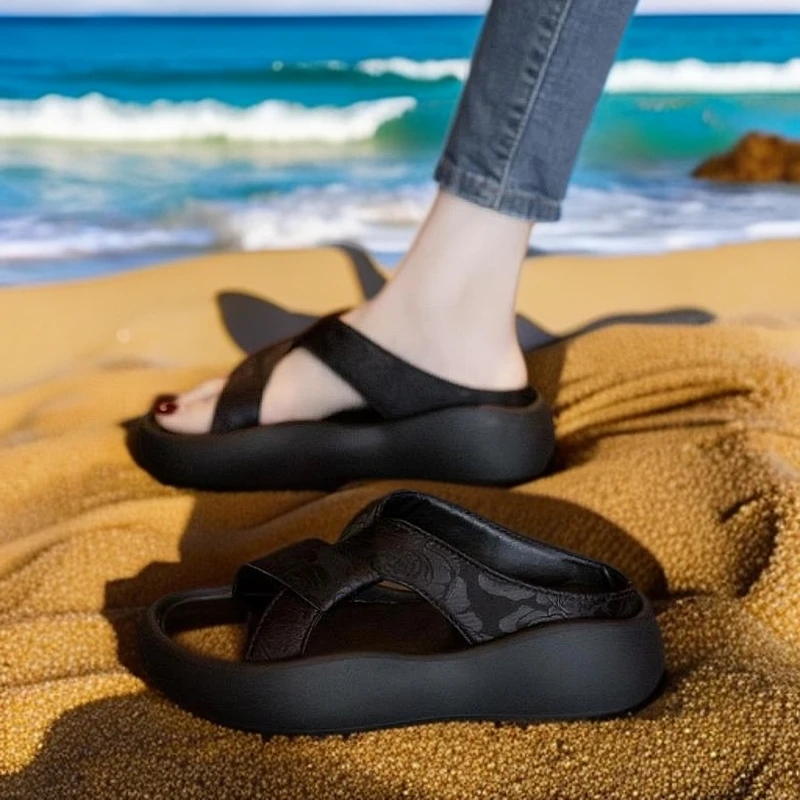 凉拖鞋女夏外穿2025新款外出厚底休闲沙滩凉鞋懒人时尚孕妇一字拖