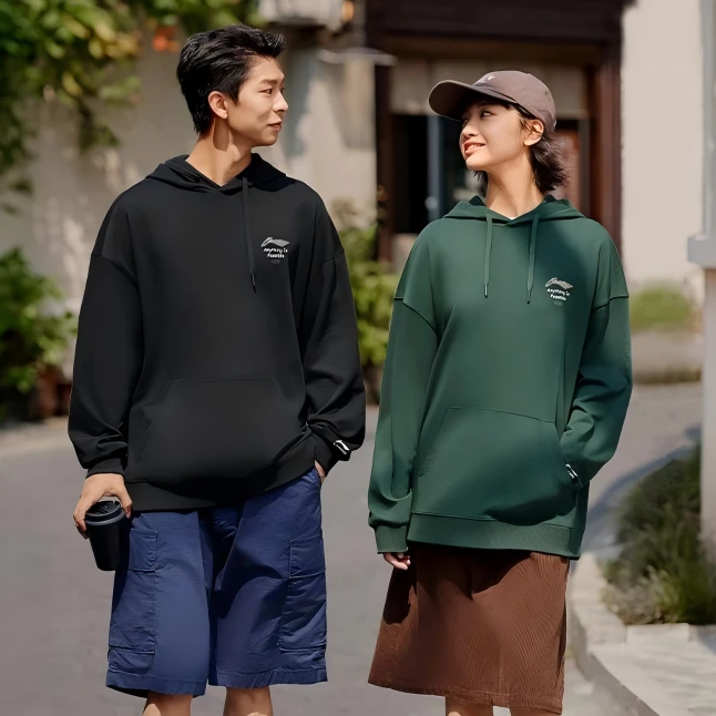 L李宁运动男女款春休闲宽松套头连帽长袖卫衣AWDUA39