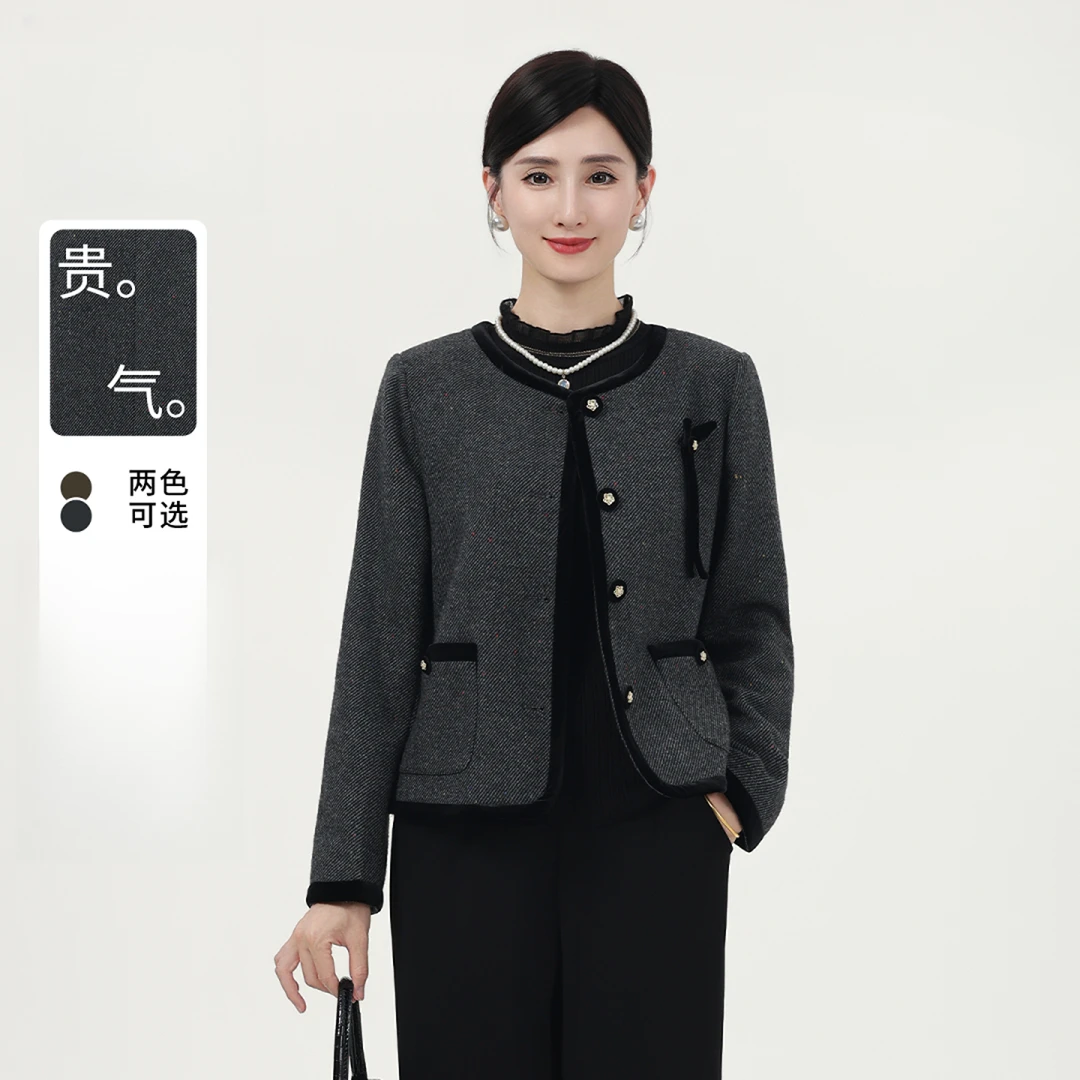 妈妈装2025秋装新款小香风外套装中年女时尚上衣气质休闲毛呢