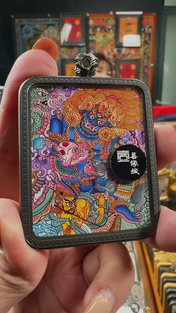 吊坠壹善缘城手绘唐卡黑c