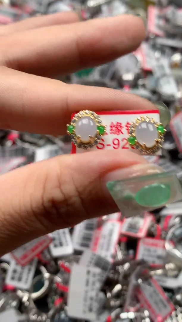 银S925镶嵌戒指翡翠天然A货缅甸翡翠