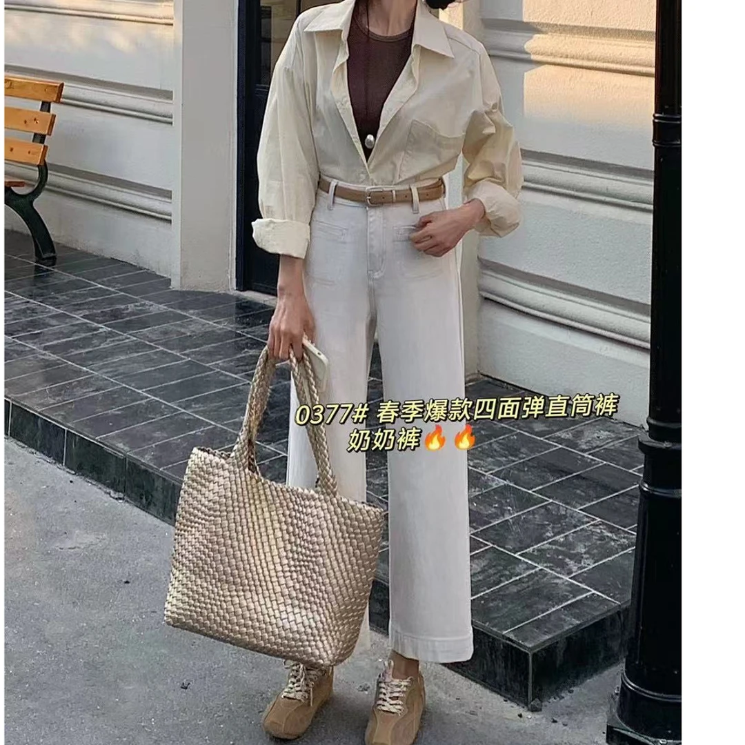 【双色爆款九分阔腿裤】高品质显瘦原单牛仔九分裤-苋 18363(10377)