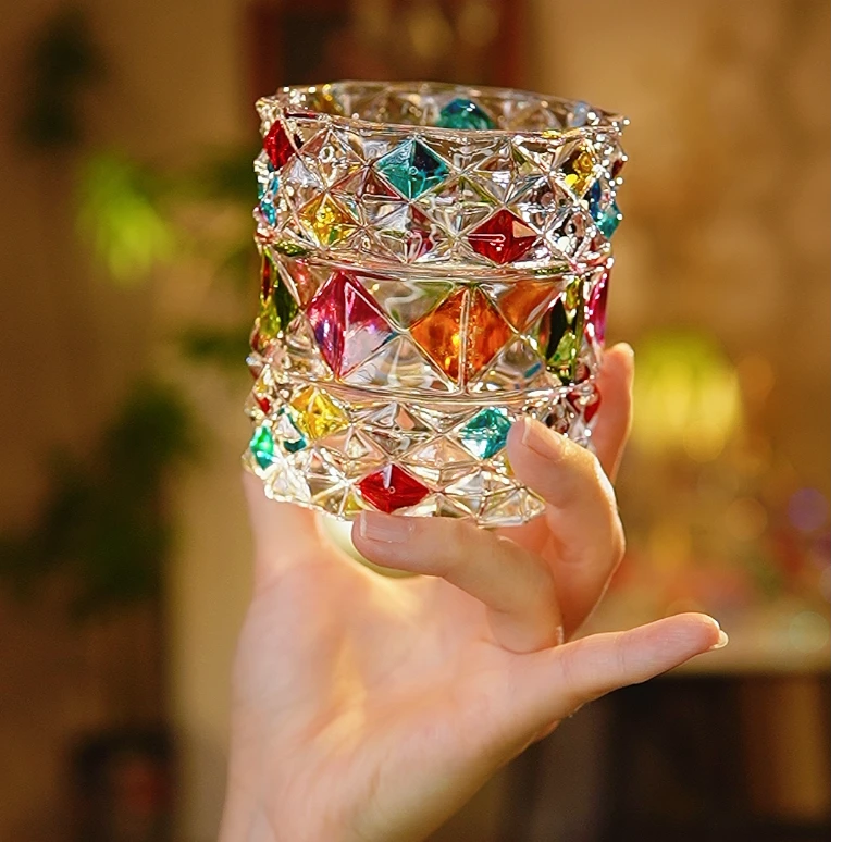 创意彩绘菱格ins风笔筒小花瓶桌面摆件