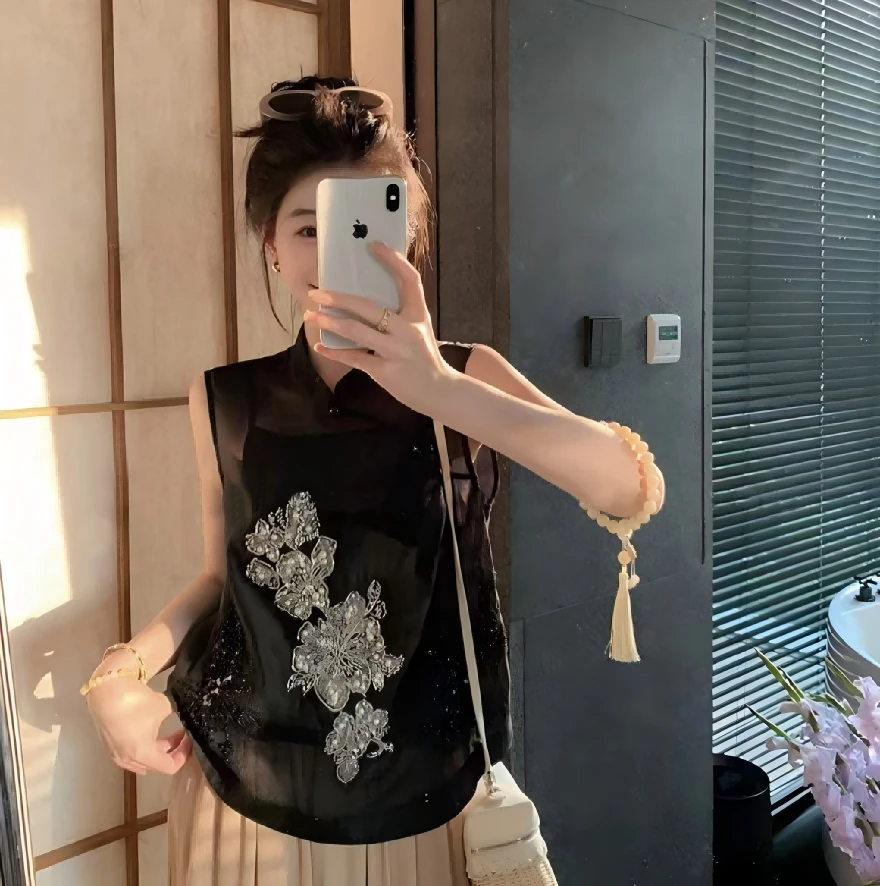B 门店46&9！水云间马甲」新中式高捻慕云纱篙工艺刺绣上衣女C22867