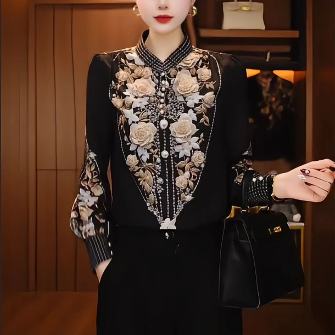 【贵妇装】原创【锦绣华芳】小衫遮肉百搭圆领优雅感气质印花时尚上衣