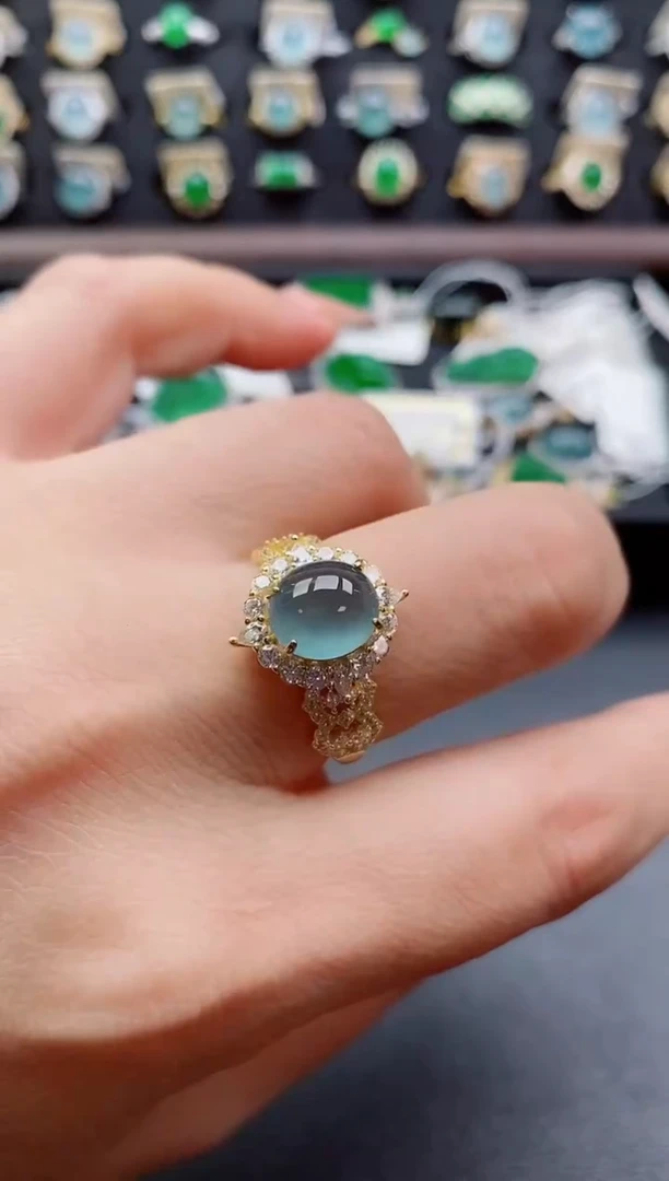 银S925镶嵌戒指翡翠1