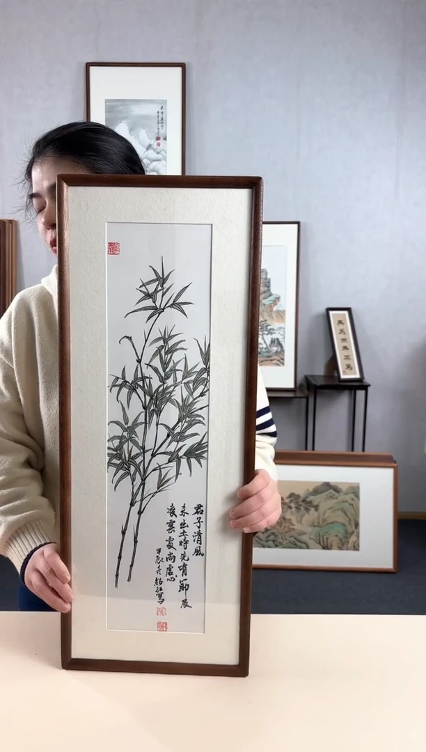 【闪购商品】国画手绘*竹子*28*72cm实木框