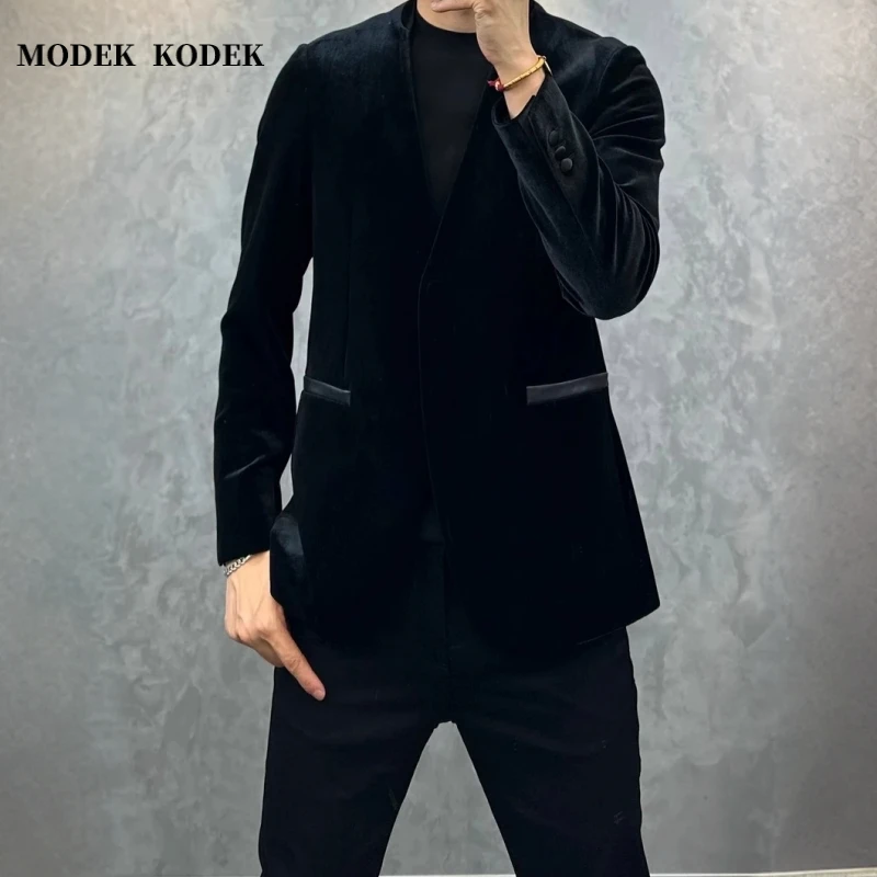 MODEK KODEK轻奢金丝绒男士长袖商务修身西服春秋潮流休闲男外套