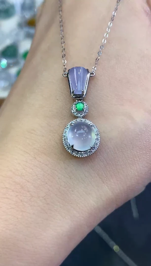 吊坠(不含链)18K金镶嵌翡翠B40 紫货有色差