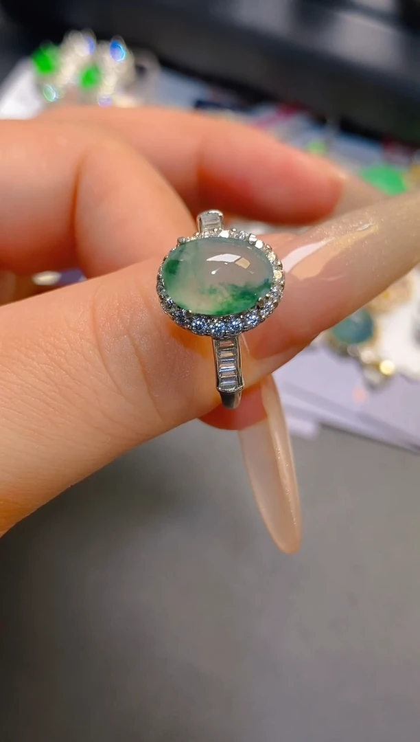 翡翠银S925镶嵌耳饰天然