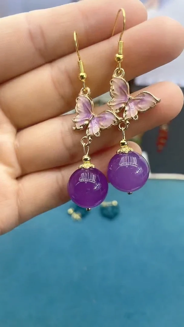 【闪购商品】紫晶耳饰14K金镶嵌紫色蝴蝶耳钩*紫色