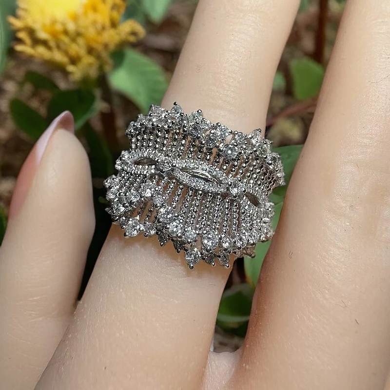 18k金镶嵌天然钻石一克拉满钻设计款宽版繁星点点戒指TG