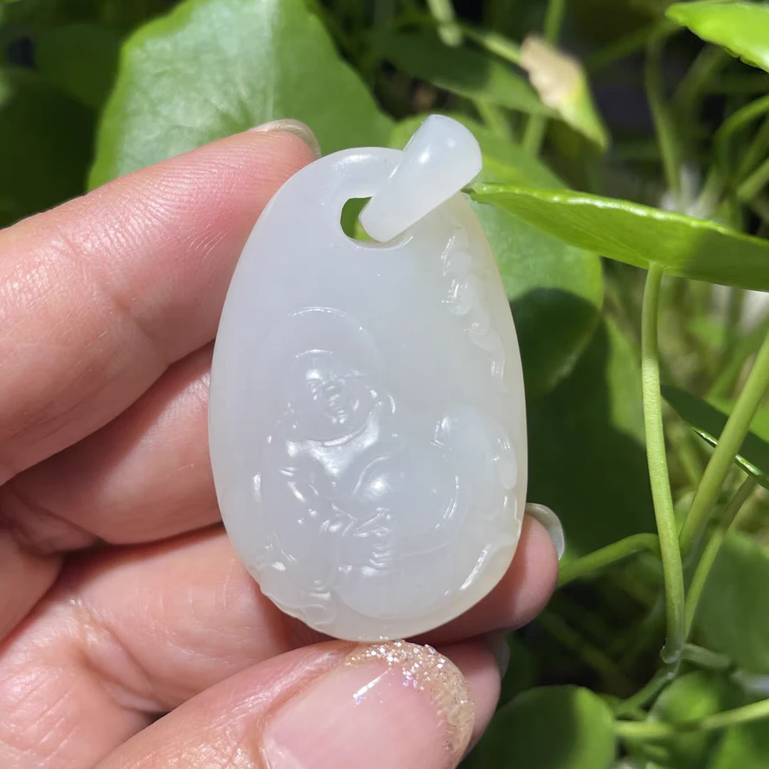 新疆和田玉白玉籽玉挂件弥勒佛17克