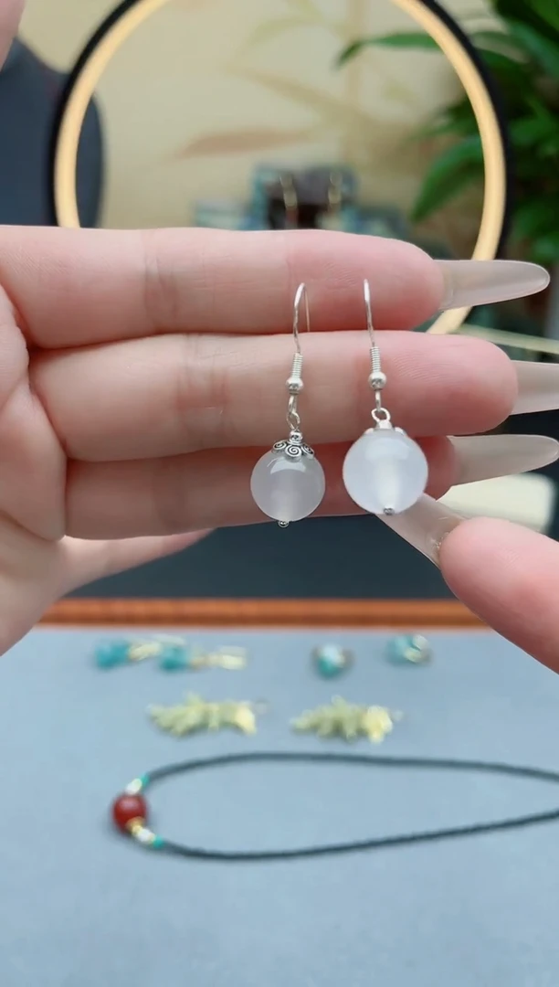 玛瑙/玉髓耳饰银S925镶嵌208