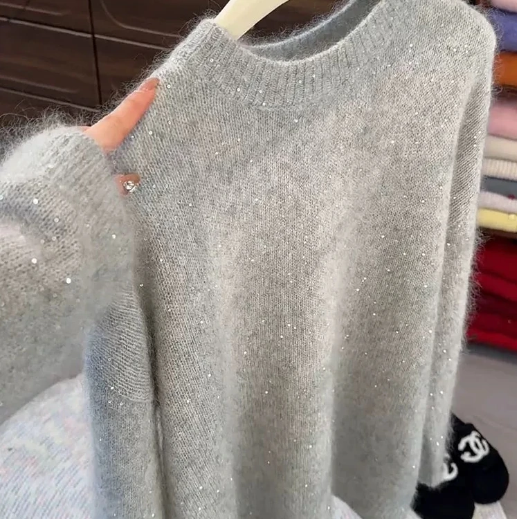 韩系亮片毛毛软糯好看穿搭套头毛衣显瘦百搭上衣女2025年春季新款