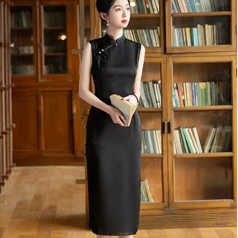 【风清余】2025春款新出炉无袖提花显瘦日常修身复古气质中长款旗袍