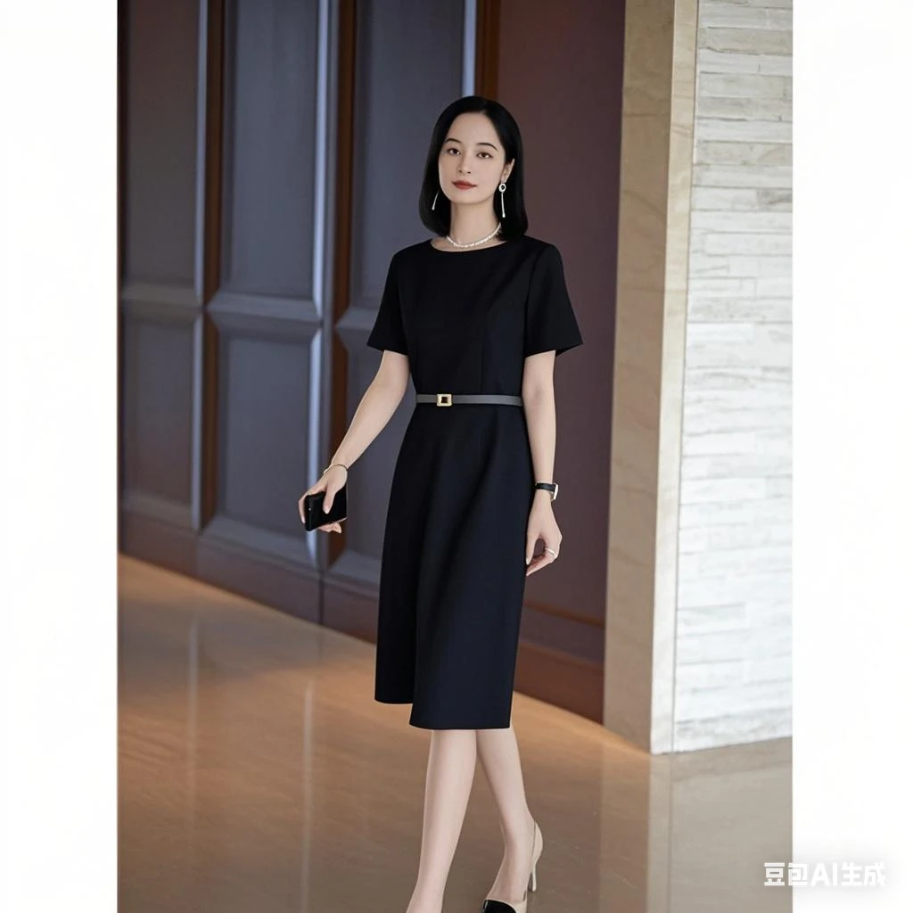 大码高级感法式连衣裙女微胖mm收腰显瘦通勤优雅精致中长款A字裙