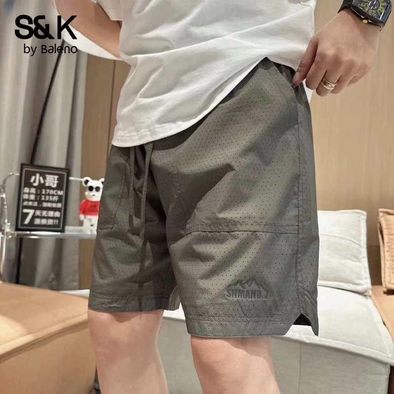 班尼路夏季新款纯色透气网眼短裤男士简约百搭宽松休闲五分沙滩裤