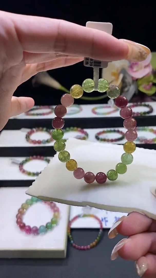 未镶嵌手串碧玺彩虹碧玺单圈8D