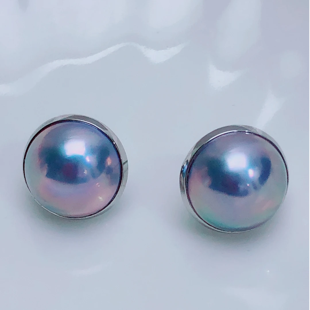 天然海水  星空蓝马贝14-15mm素钉+18K金